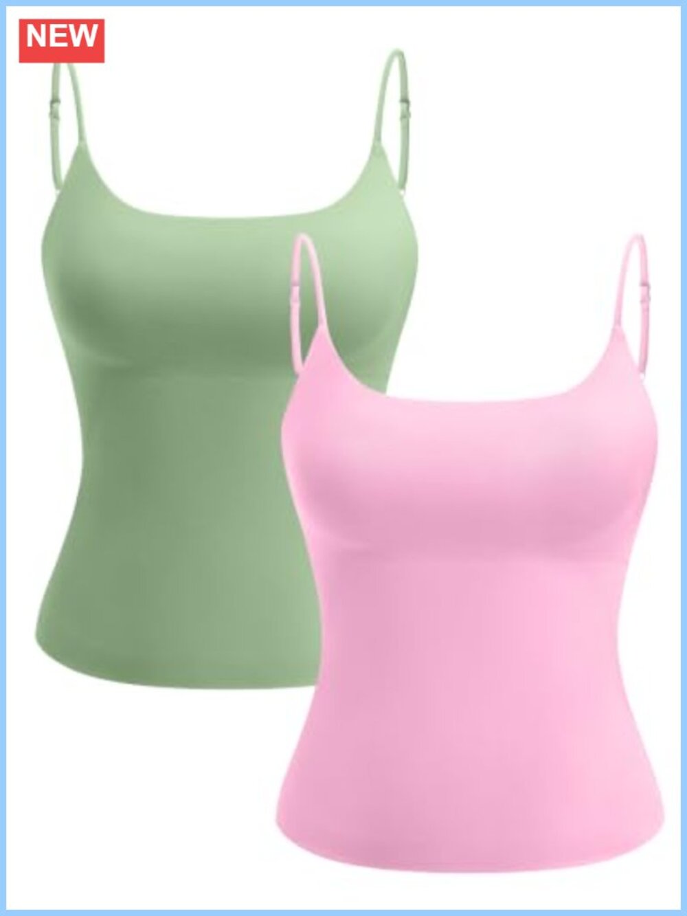 Seamless Square Neck Tank Top with Built-in Bra Adjustable Straps